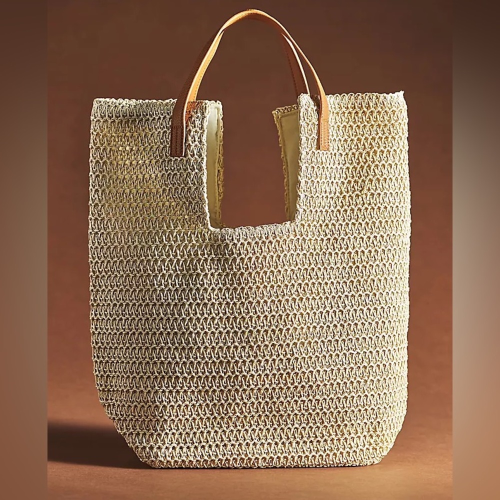 ANTHROPOLOGIE Shiraleah Lido Tote Bag, Beige